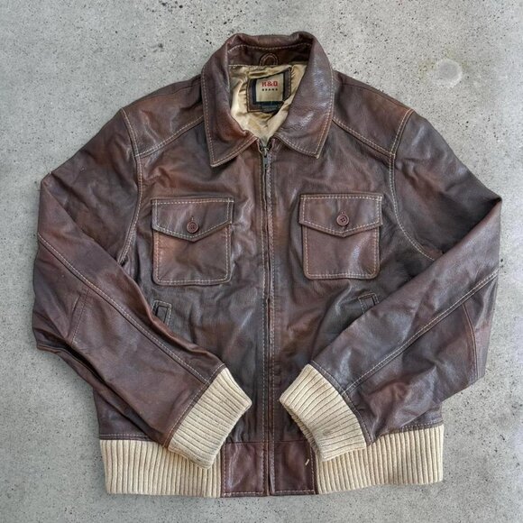 Vintage brown leather bomber jacket - Picture 8 of 8